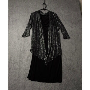 Connected Woman Dress Women's Size 16W Black Sparkly Long Sleeve Midi